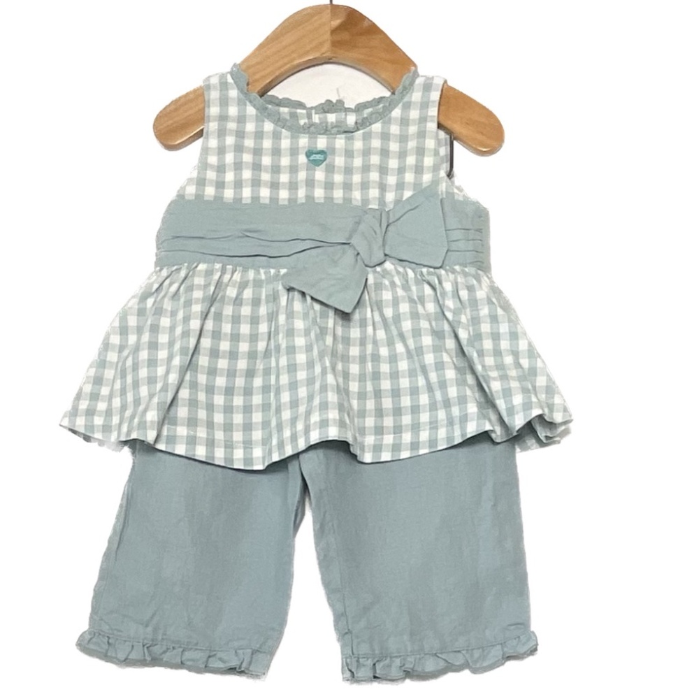 Linen Lili Gaufrette Sage and White Set Size 18M